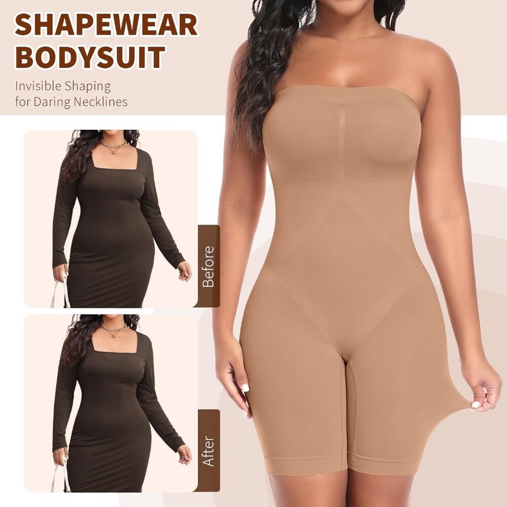 Women's Latte Removable Strapless Shapewear Bodysuit Control Body Shaper Straps - Picture 5 of 6